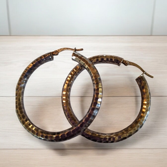 Impressive Vintage JCM Jacmel Mauritius Sterling Silver 925 Hammered Hoop Earrin - Picture 7 of 16